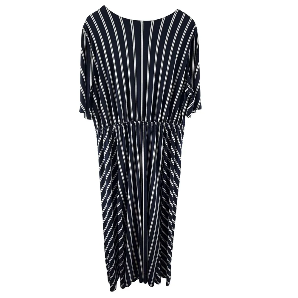 Lane Bryant Blue White Striped Faux‎ Wrap Maxi Dress Womens 18/20 Short Sleeve